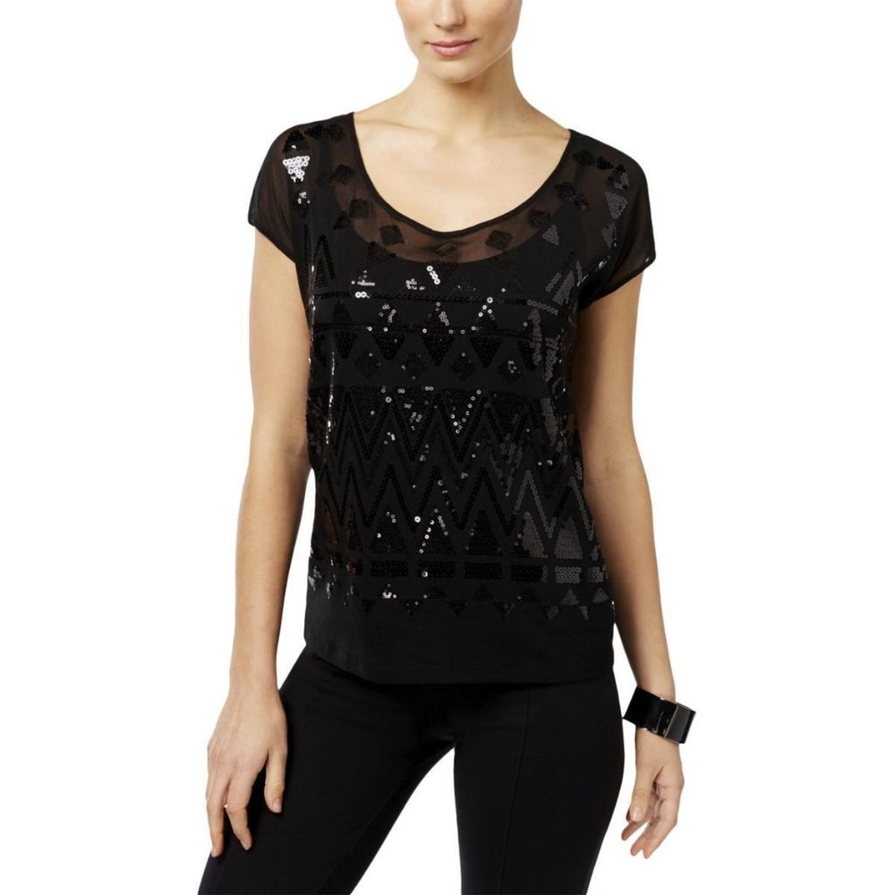 INC Black Sequined  Blouse
